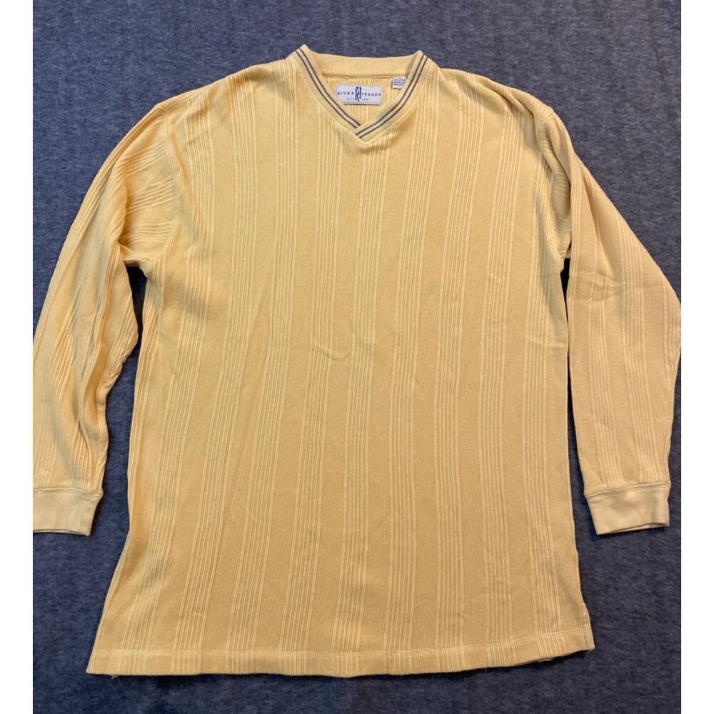 Vintage River Trader Yellow Ribbed V-Neck Long Sleeve Cotton Sweater M‎